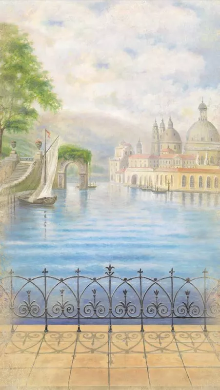 Фотообои и фрески на стену - лодка, небо, вода, забор, холм