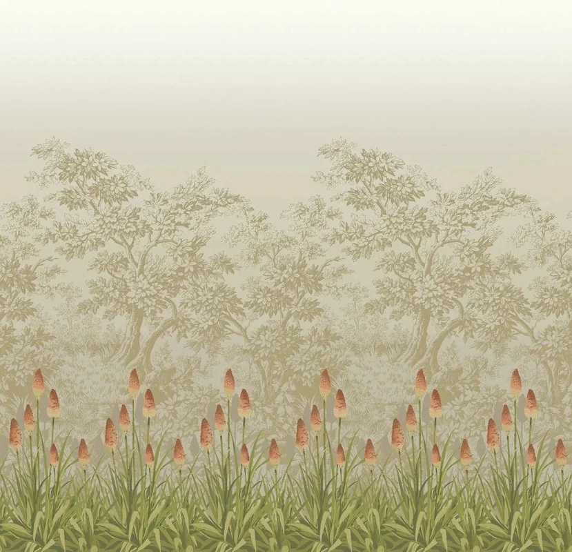 Фотообои на стену - в загородный дом, деревья, зеленая, тюльпаны