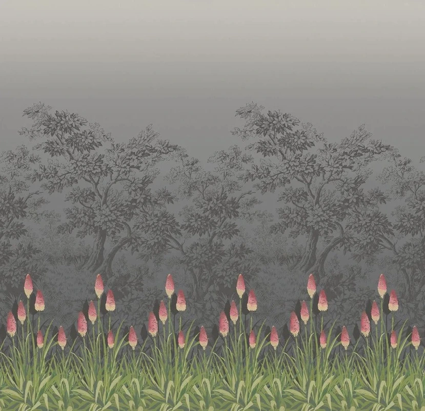 Фотообои и фрески на стену - в загородный дом, деревья, серая, тюльпаны