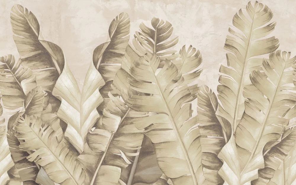 Фотообои на стену - в загородный дом, листья, тропические, бежевые