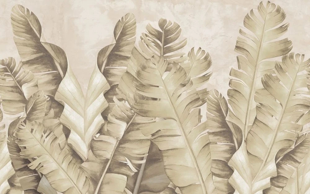 Фотообои на стену - в загородный дом, листья, тропические, бежевые