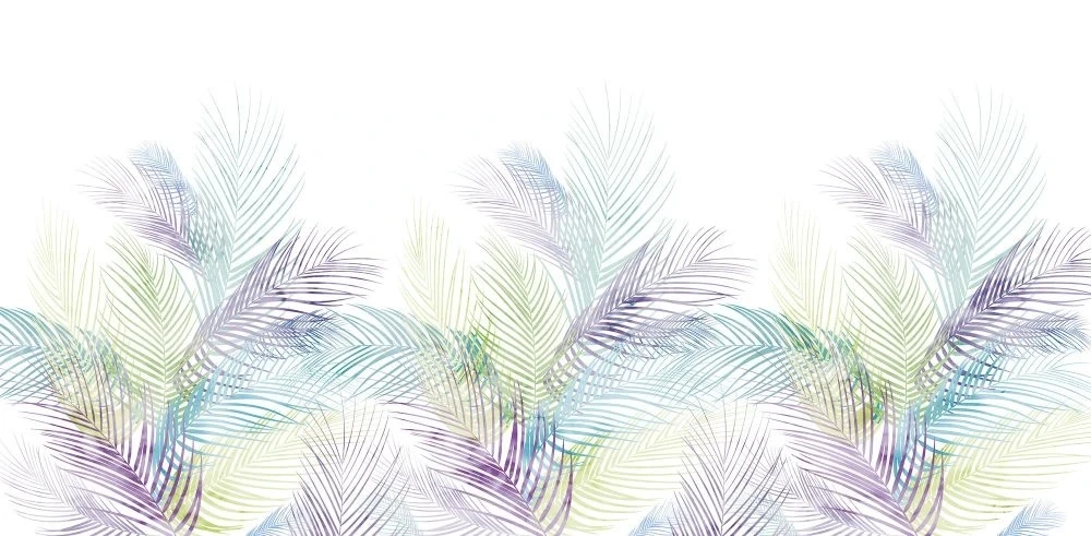 Фотообои на стену - в загородный дом, листья, тропические, разноцветные, на белом фоне