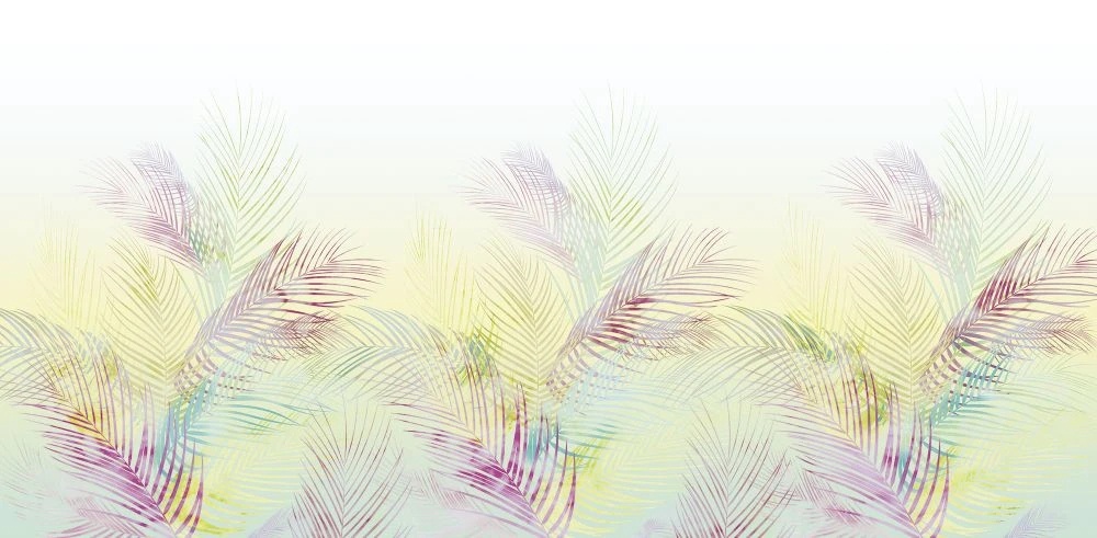 Фотообои и фрески на стену - в загородный дом, листья, тропические, желтые, на белом фоне