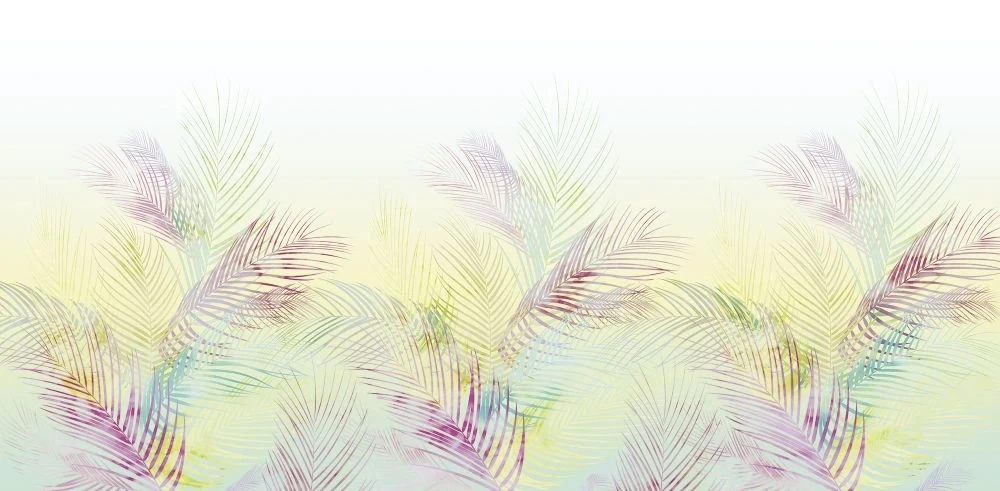 Фотообои на стену - в загородный дом, листья, тропические, желтые, на белом фоне