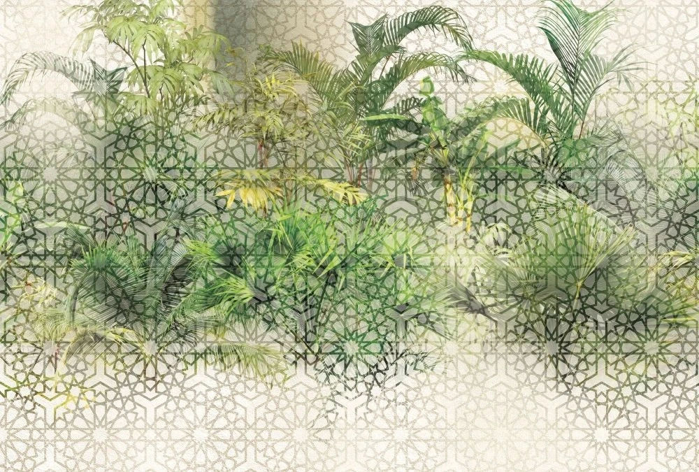 Фотообои и фрески на стену - в загородный дом, листья, тропические, зеленые, узор