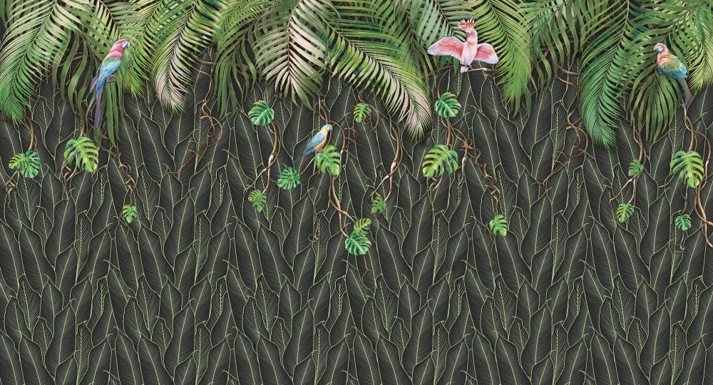 Фотообои и фрески на стену - в загородный дом, листья, тропические, на темном фоне