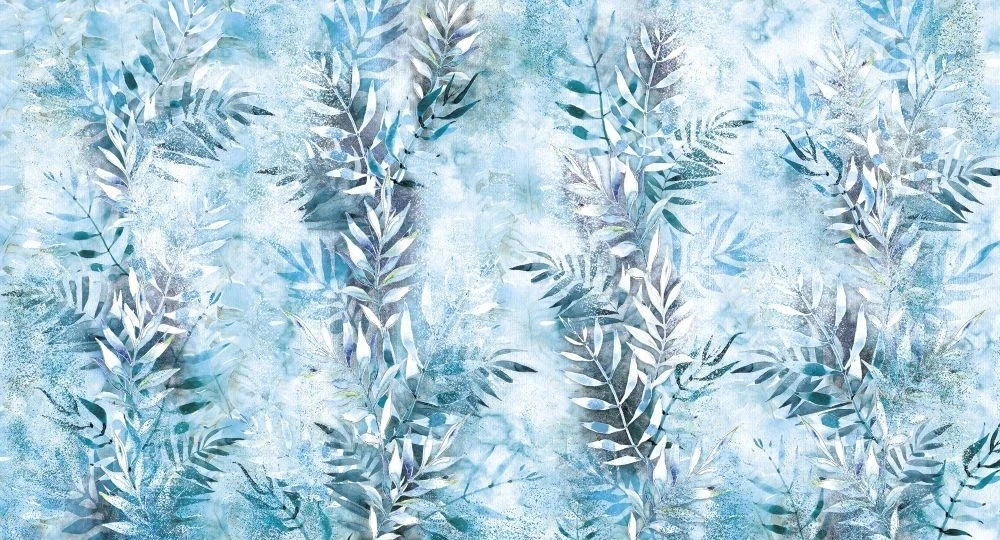 Фотообои и фрески на стену - в загородный дом, листья, ветки, голубая