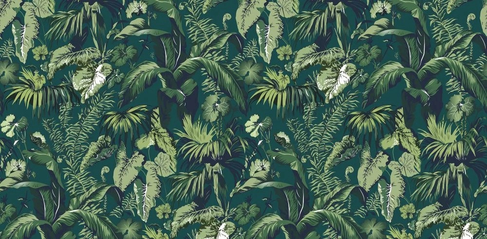 Фотообои и фрески на стену - в загородный дом, тропические растения, ярко зеленые