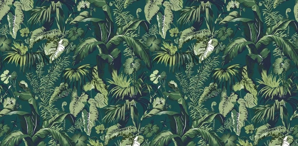 Фотообои и фрески на стену - в загородный дом, тропические растения, ярко зеленые