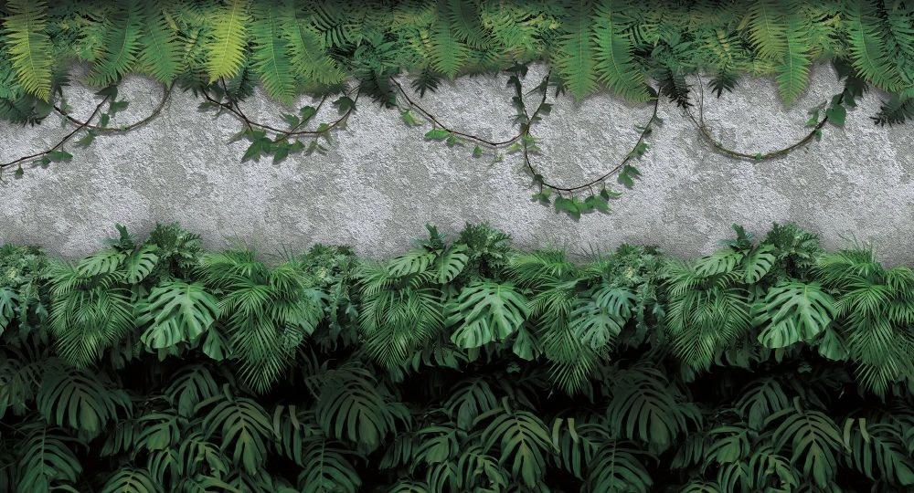 Фотообои и фрески на стену - в загородный дом, тропические листья, на стене