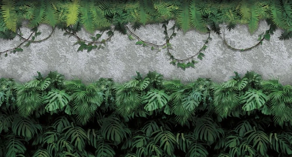 Фотообои и фрески на стену - в загородный дом, тропические листья, на стене