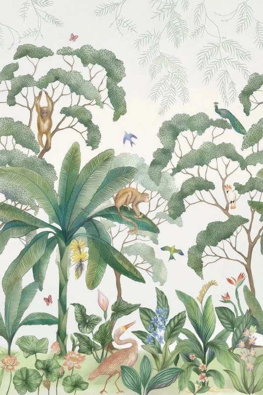 Фотообои и фрески на стену - в загородный дом, тропики, пальмы, на белом фоне