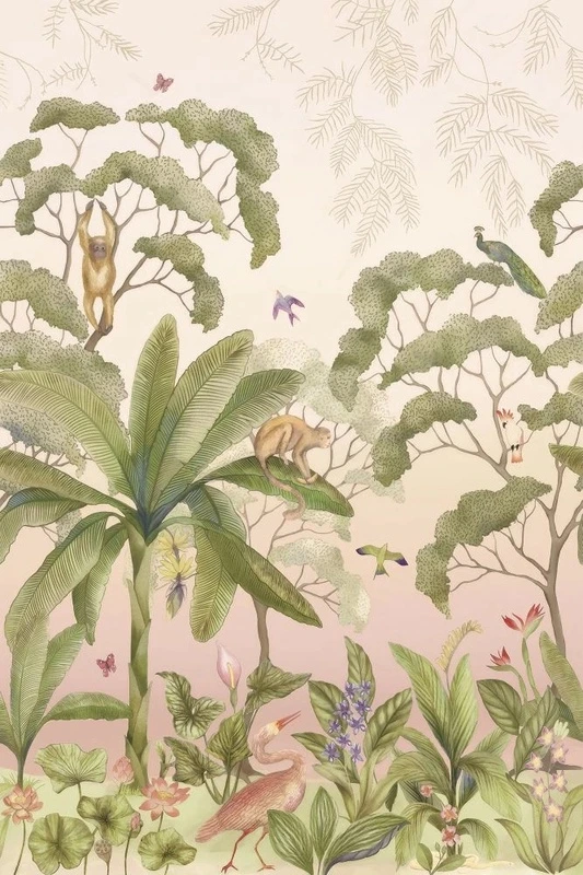 Фотообои и фрески на стену - в загородный дом, тропики, пальмы, на бежевом фоне