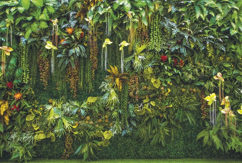 Фотообои и фрески на стену - в загородный дом, листья тропические, стена