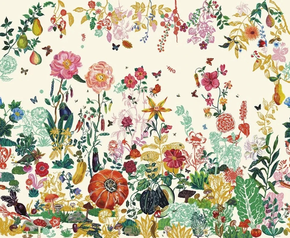 Фотообои на стену - в загородный дом, листья, цветы, яркие