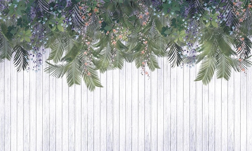 Фотообои и фрески на стену - в загородный дом, тропические листья, свисающие, зеленые