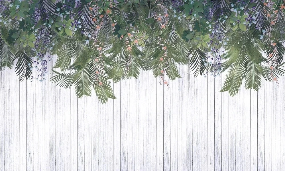 Фотообои и фрески на стену - в загородный дом, тропические листья, свисающие, зеленые