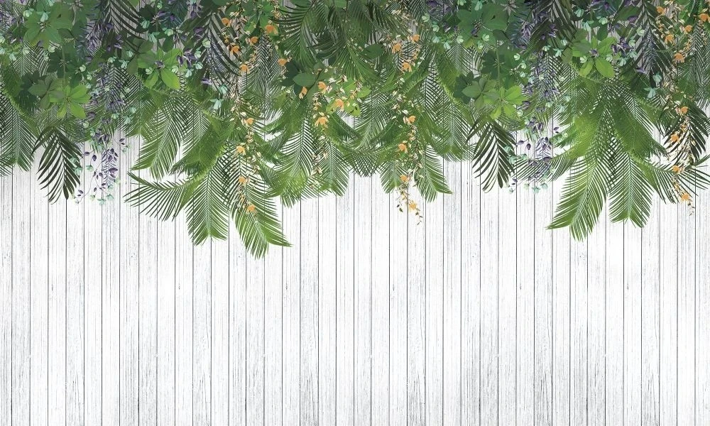 Фотообои и фрески на стену - в загородный дом, тропические листья, свисающие, ярко зеленые