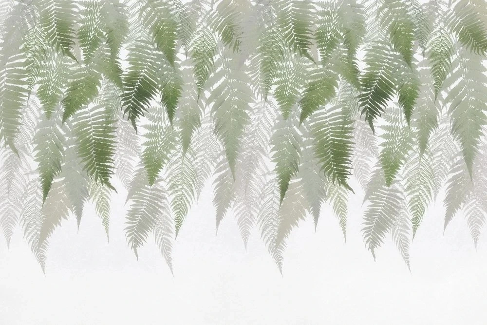 Фотообои и фрески на стену - в загородный дом, тропические листья, листья папоротника, свисающие