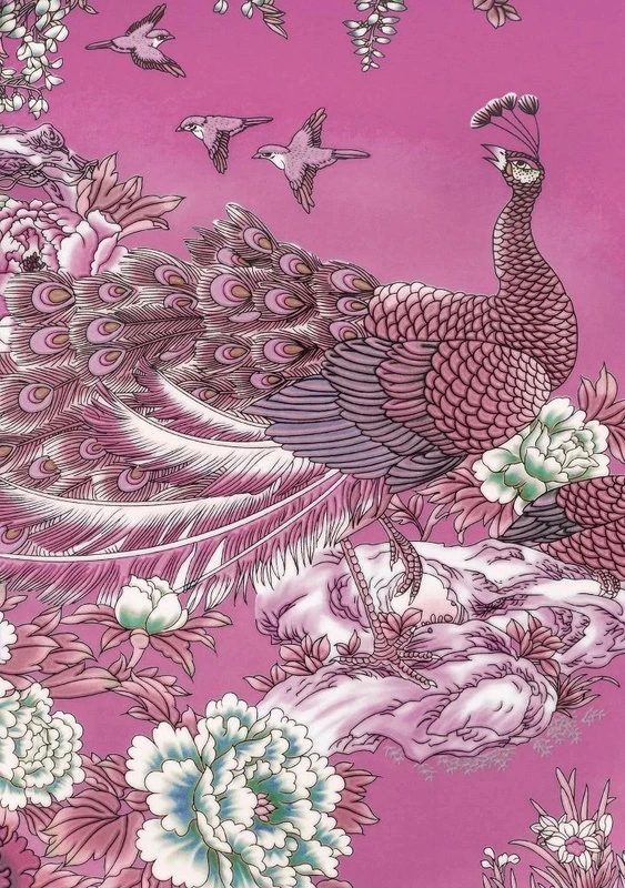 Фотообои и фрески на стену - в загородный дом, павлин, цвета фуксия