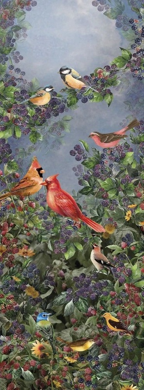 Фотообои на стену - в загородный дом, сад, птицы, ягоды, листья