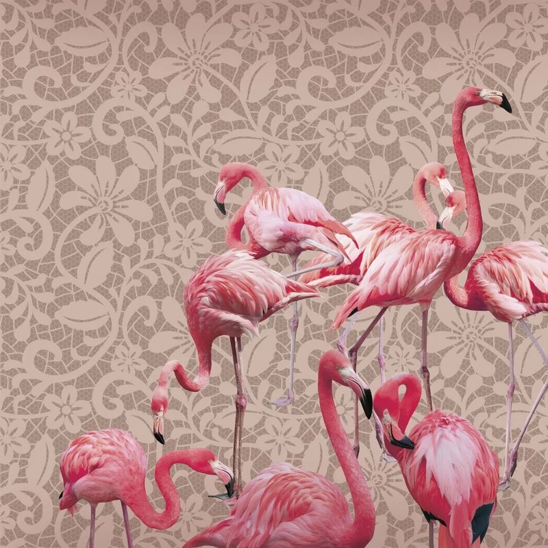 Фотообои на стену - в загородный дом, фламинго, узор