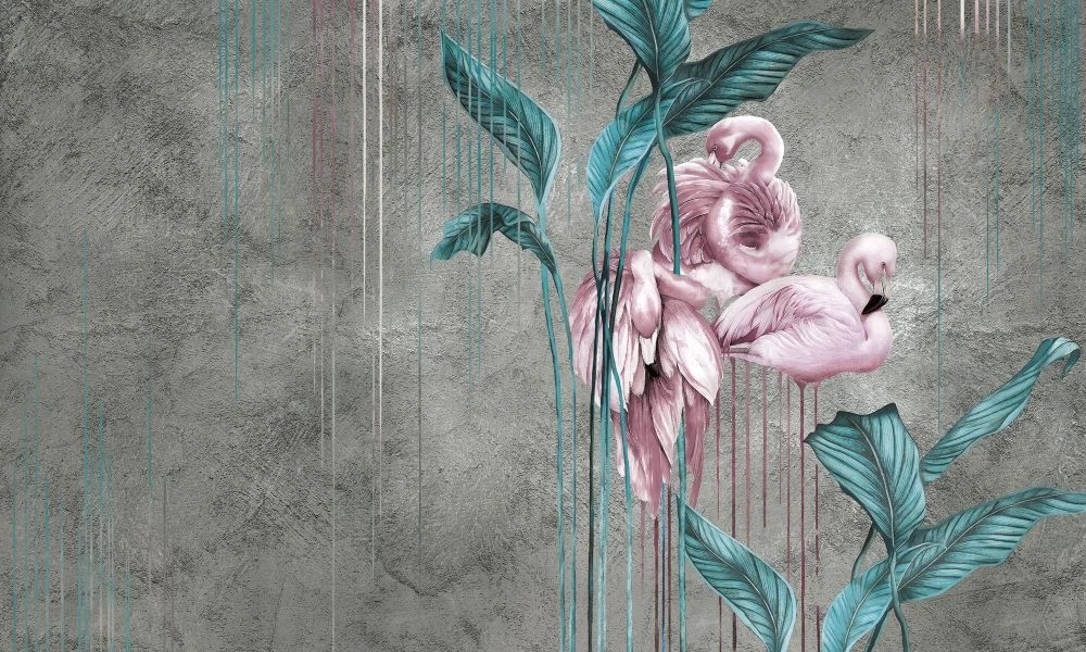 Фотообои и фрески на стену - в ванную комнату, стена с фламинго