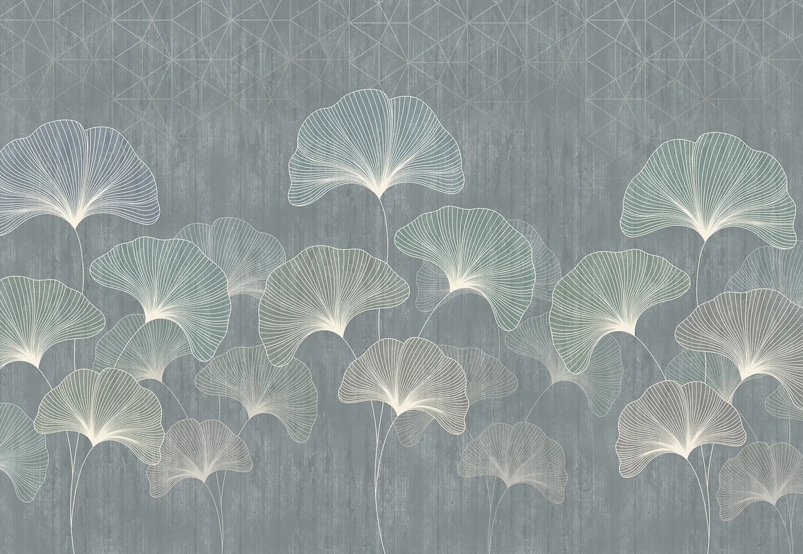 Фотообои и фрески на стену - в загородный дом, листья крупные, серая