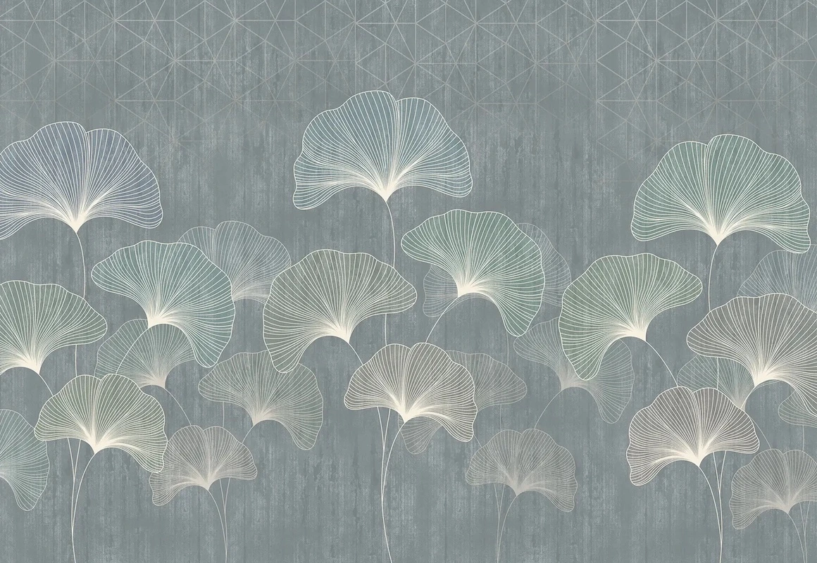 Фотообои на стену - в загородный дом, листья крупные, серая