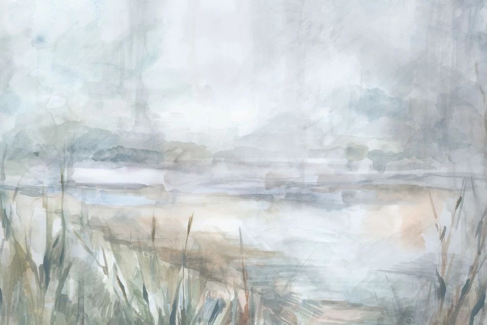 Фотообои на стену - пейзаж, в тумане, акварель, серая
