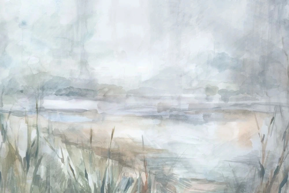 Фотообои на стену - пейзаж, в тумане, акварель, серая