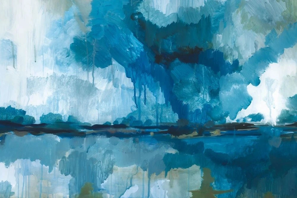 Фотообои и фрески на стену - пейзаж, акварель, синий