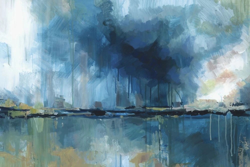 Фотообои и фрески на стену - пейзаж, акварель, синяя, яркие