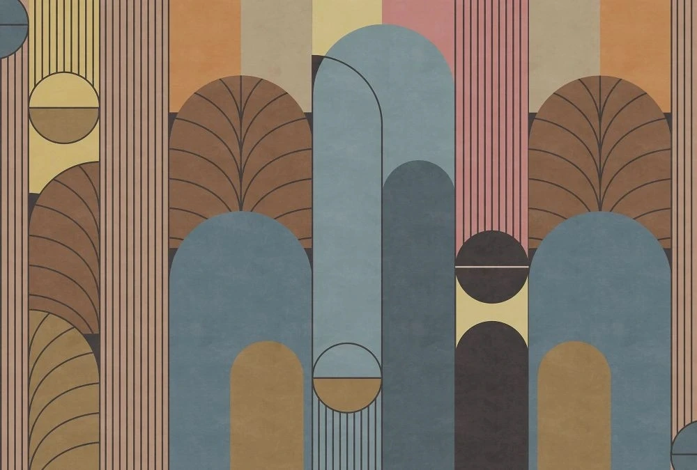 Фотообои и фрески на стену - геометрия, бирюзово-бежевая