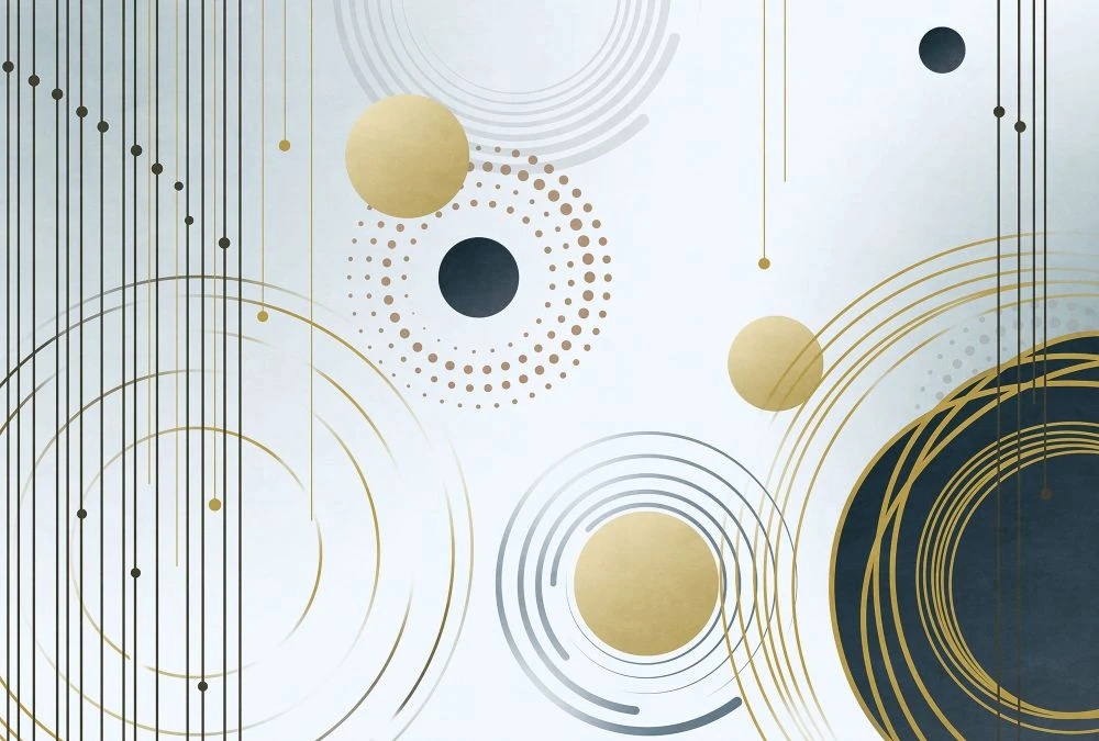 Фотообои на стену - геометрия, серая, желтые, шары