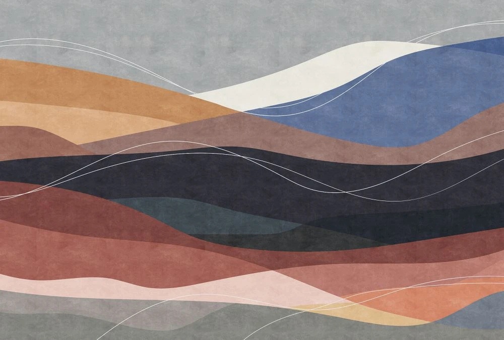 Фотообои на стену - абстракция, волны, серо-коричневые