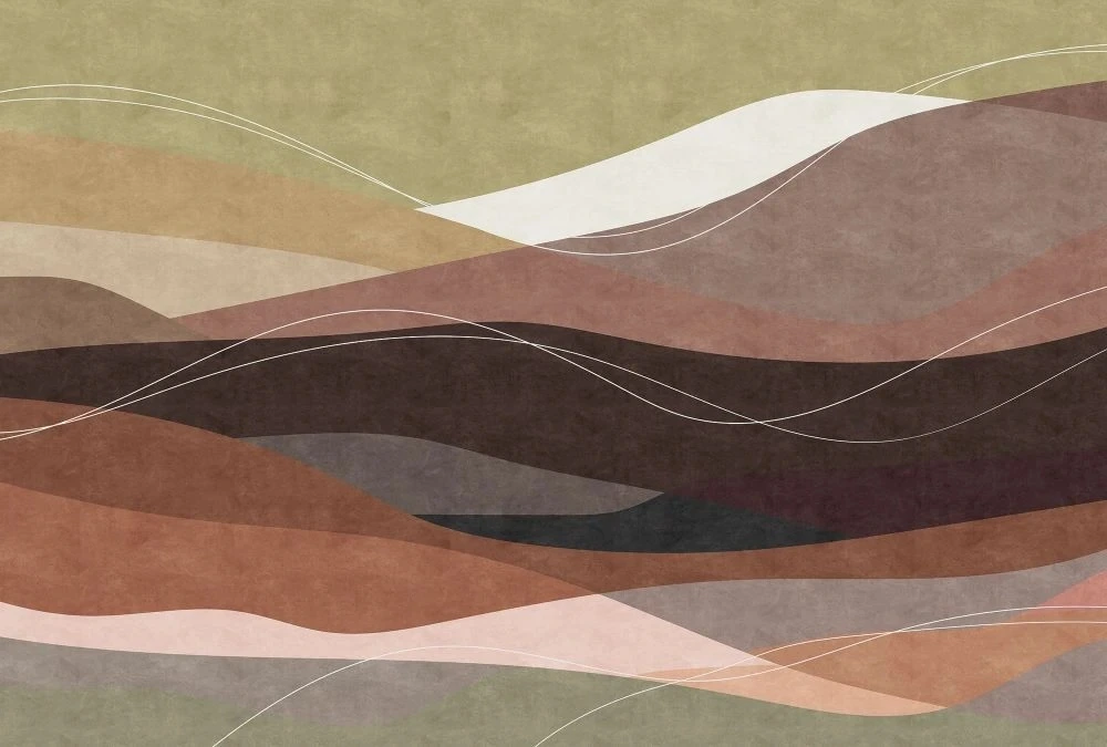 Фотообои и фрески на стену - абстракция, волны, болотно-бежевые