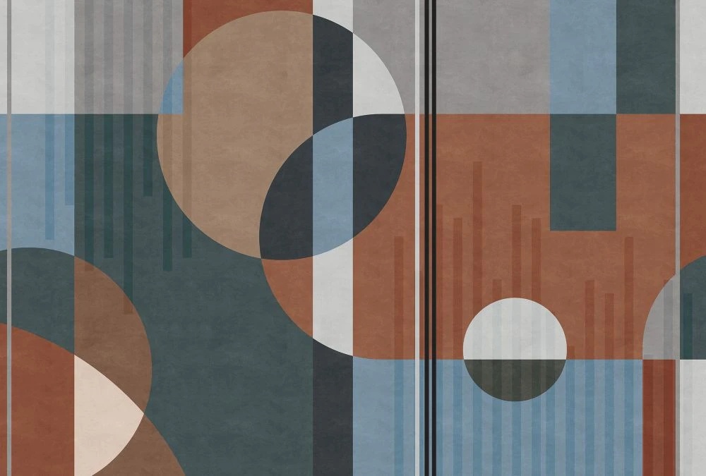 Фотообои и фрески на стену - абстракция, круги, бирюзово-коричневая