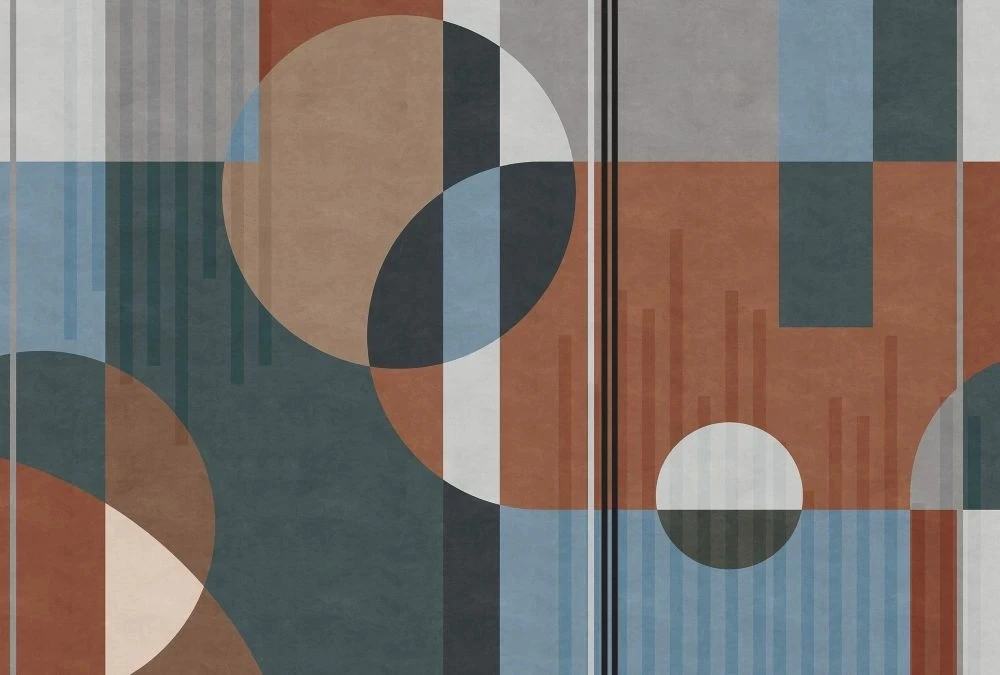 Фотообои на стену - абстракция, круги, бирюзово-коричневая