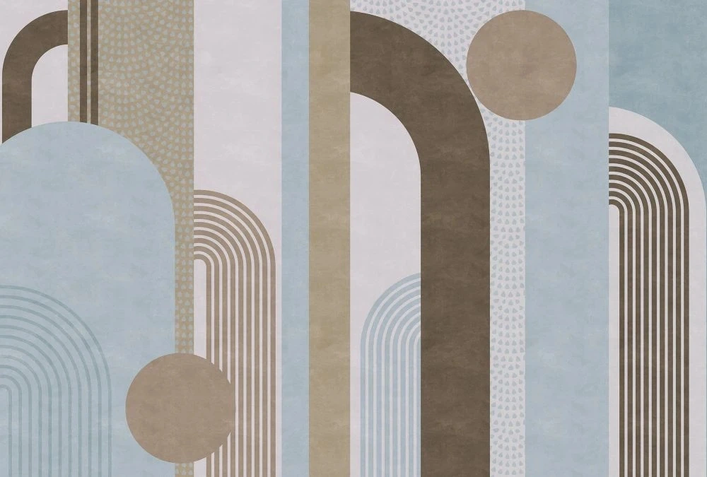 Фотообои и фрески на стену - абстракция, геометрия, круги, арки, бежево-голубая