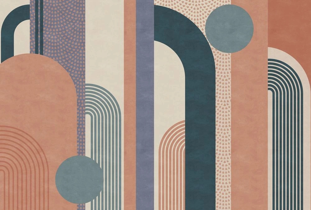 Фотообои и фрески на стену - абстракция, геометрия, круги, коричнево-серая