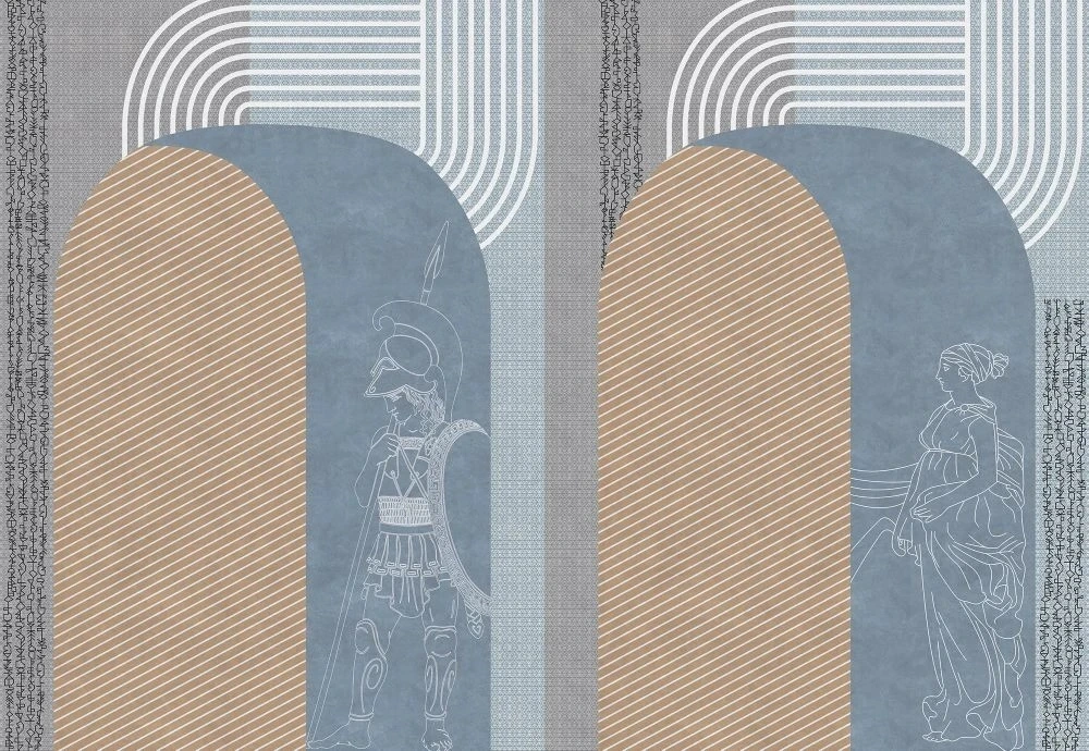 Фотообои и фрески на стену - абстракция, арка, бежево-голубая