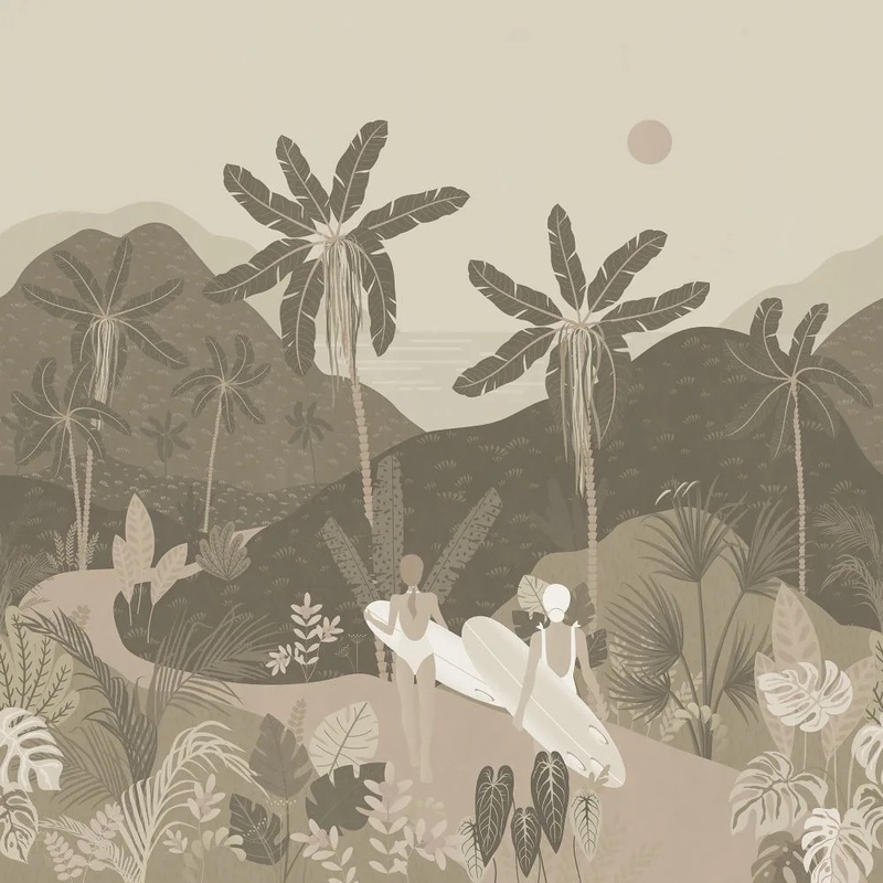 Фотообои и фрески на стену - в ванную комнату, тропики, пальмы, серая