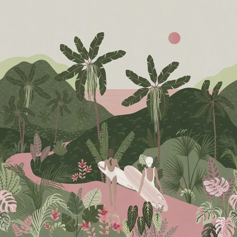 Фотообои и фрески на стену - в ванную комнату, тропики, пальмы, болотная