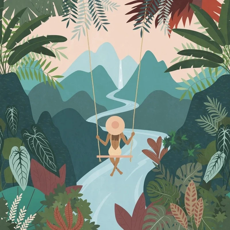 Фотообои и фрески на стену - в детскую комнату, качели, сине-зеленая