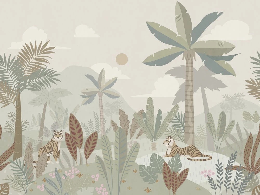 Фотообои и фрески на стену - в детскую комнату, пальмы, тигры