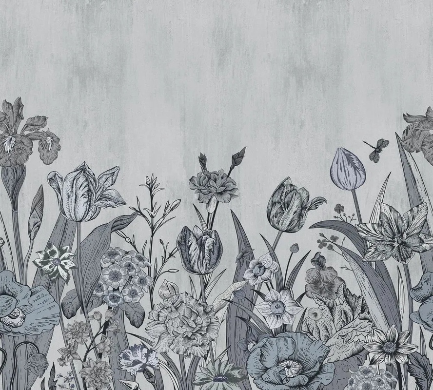 Фотообои и фрески на стену - поталь, серебро, поляна, сиреневая