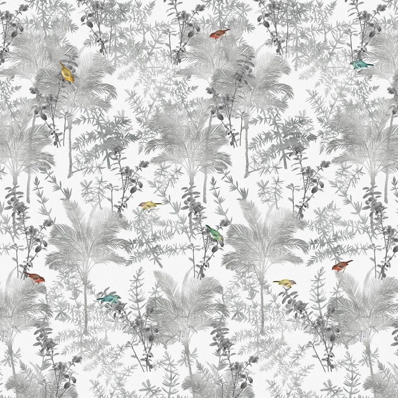 Фотообои и фрески на стену - поталь, серебро, листья, перья, серые