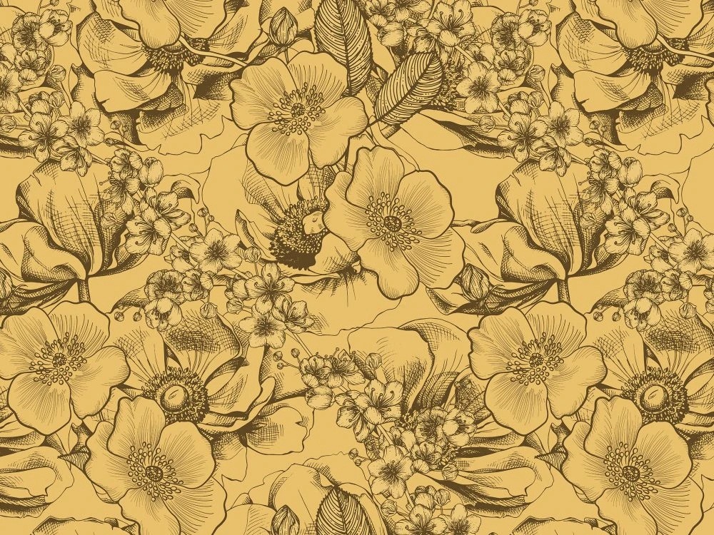 Фотообои и фрески на стену - поталь, золото, цветочные