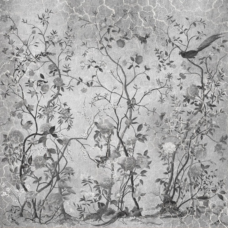 Фотообои и фрески на стену - шинуазри, поталь, серебро, серые